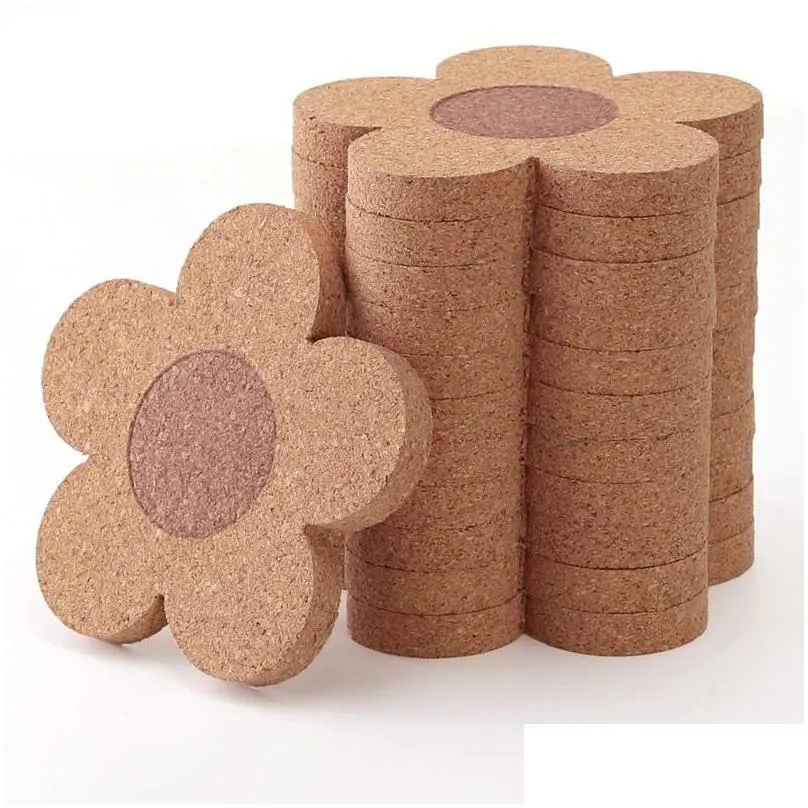 cork coasters drinks reusable coaster natural cork 4 inch flower shape wood coasters cork coasters for desk glass table lx4728