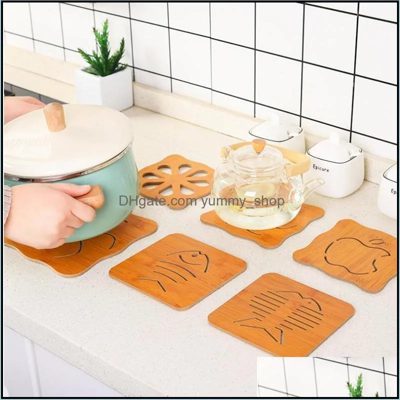 newwooden coasters drink heat resistant pads for dishes pot bowl teapot cup fish bone durable cat cartoon kitchen table coasters