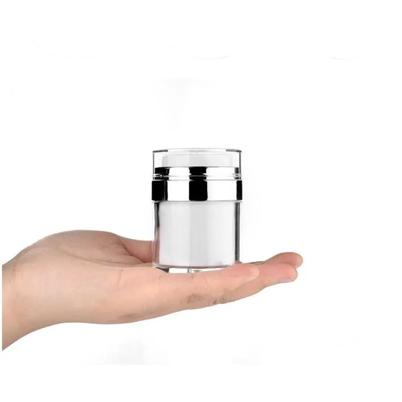 15 30 50g pearl white acrylic airless jar cream jar with silver collar 15 30 50ml cosmetic vacuum lotion jar pump bottle sn2614