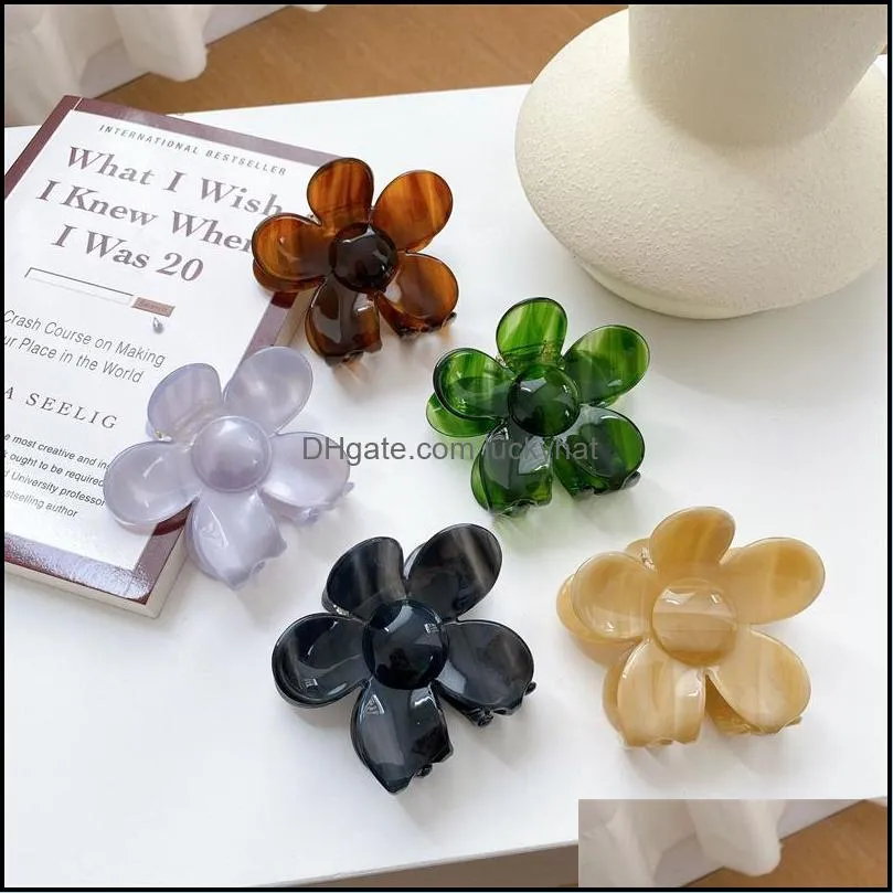 women gradient color flowers hair clamps wash ponytail acetic acid hair clips european medium size alloy claw hairpins headdress accessories length 6.8