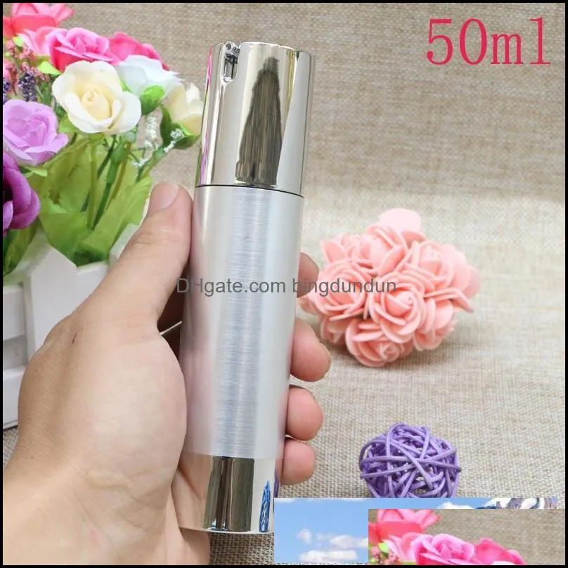 luxury silver empty 15ml 30ml 50ml vacuum bottles travel set e liquid bottle container for makeup beauty packaging 10pcs