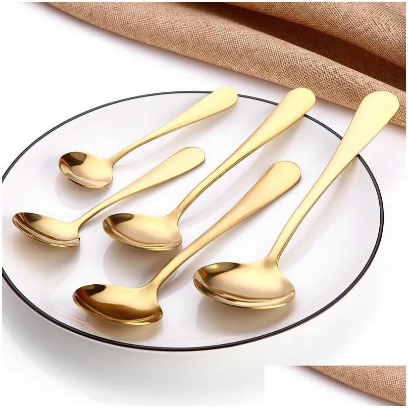 golden tea spoon stainless steel mini gold coffee spoon for milk tea small dinnerware tableware kitchen dining tools lx0090