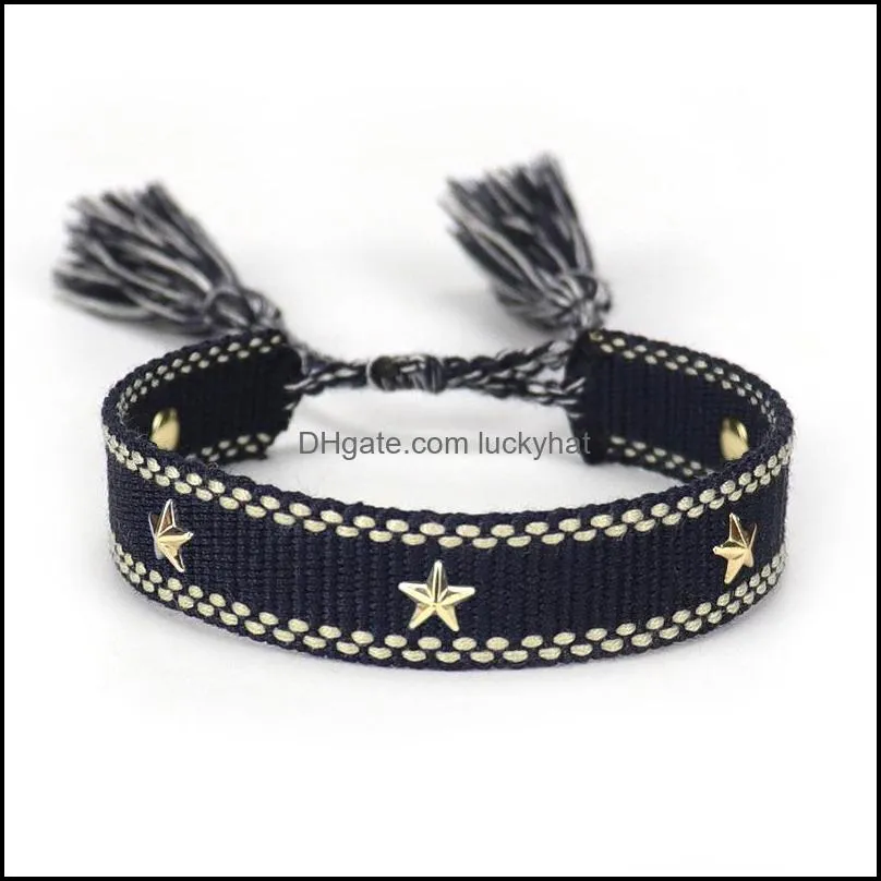 women adjustable braided tassel bracelet handmade golden pentagram polyester bracelets for girls vintage fashion jewelry gifts