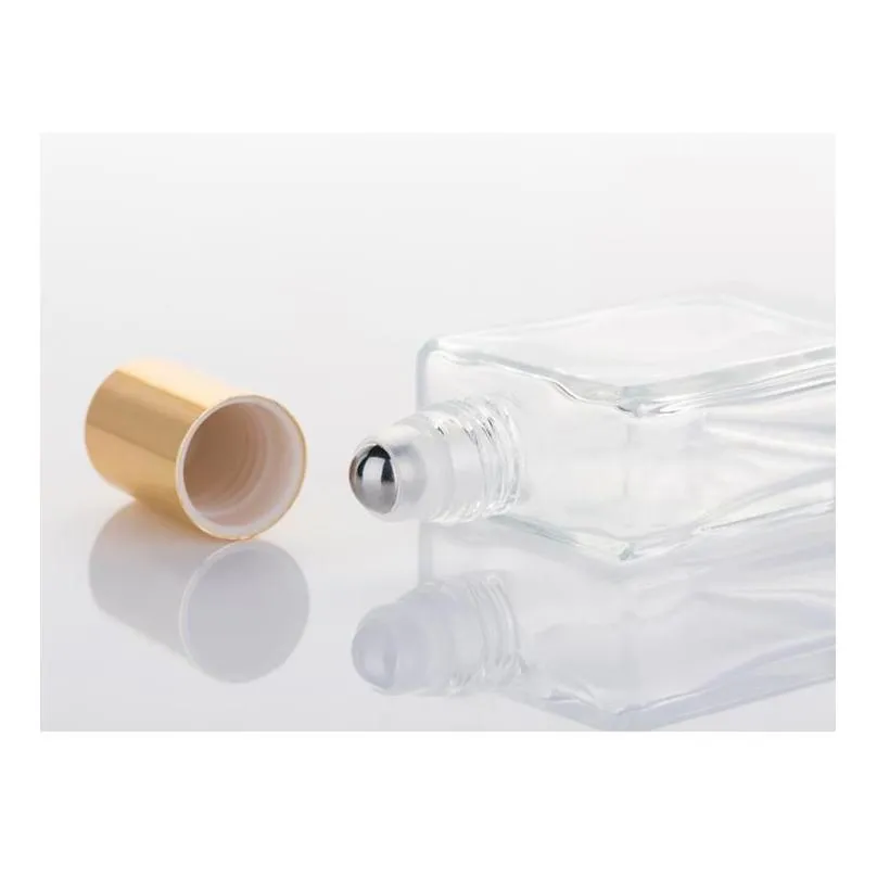 15ml square mini portable steel ball bottle refillable roll on glass bottles for essential oil sn5355