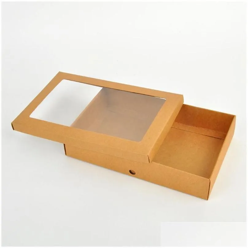 kraft paper gift boxes kraft packaging box with window kraft paper socks box 22x14x4.3cm lz0937