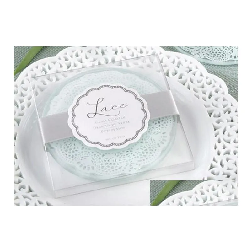 new arrival glass coasters in lace design wedding gifts glass cup 2pcs in one package wedding souvenir party favor