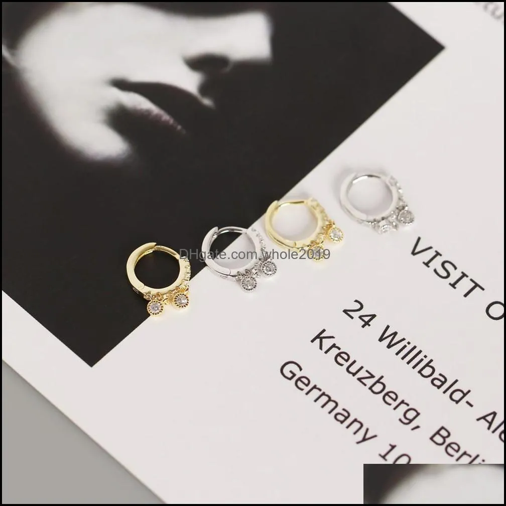 100 genuine 925 sterling silver pendant hoop earrings for women two small round mini white zircon earring jewelry yme548