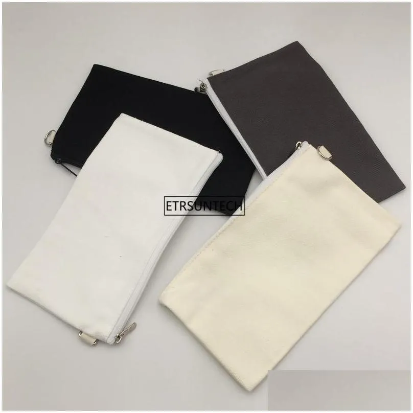 coloful blank canvas zipper pencil cases pen pouches cotton cosmetic bags makeup bags mobile phone clutch bag organizer lx1308