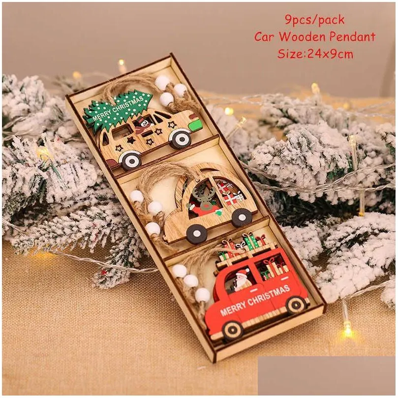 christmas decorations 2023 new year ornament boxed wooden pendant tree decor navidad garland noel decoration for home l220908