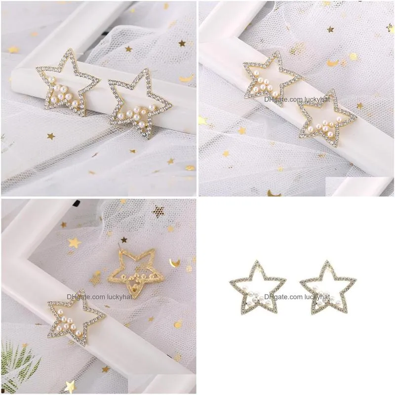 fashion jewelry s925 silver post earrings rhinstone beads star stud earrings