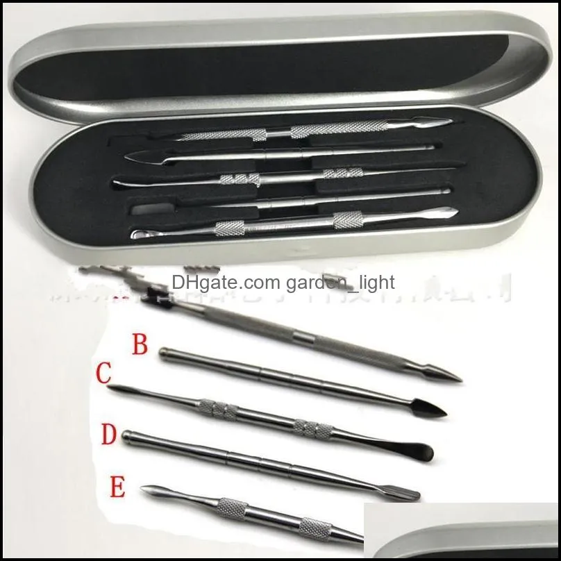stainless steel smoke spoon suit dab cigarette digging scoop tools portable smoking 5 piece set convenient 15kp g2