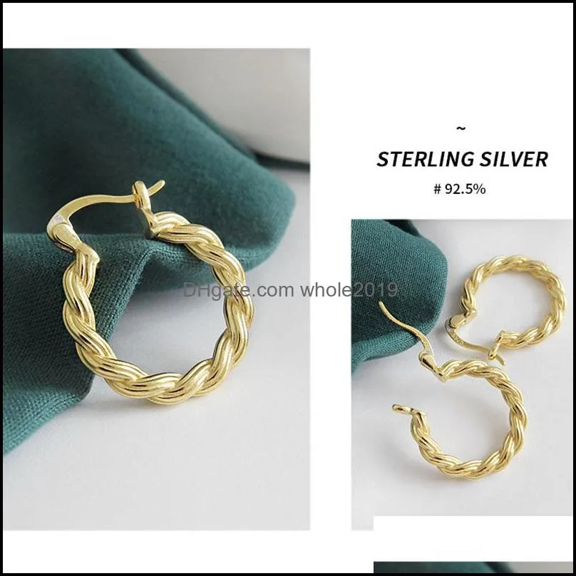 100 925 sterling silver thick twisted annulus hoop earrings for women orecchini boucle doreille femme 2019 hot yme442