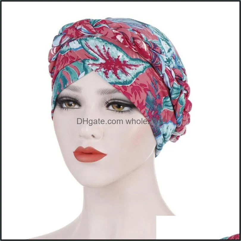 beanie/skull caps women floral braid india hat muslim cancer chemo beanie turban wrap cap bonnet inner hijab arab head scarves