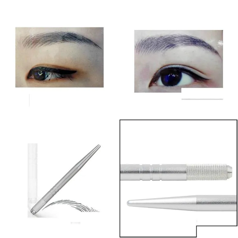 new 100pcs silver permanent makeup pen 3d embroidery makeup manual pen tattoo eyebrow microblade shipping