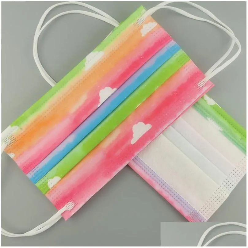 rainbow disposable face mask dustproof smoke proof breathable 3 layer protective masks fashion nonwoven color mouth masks 