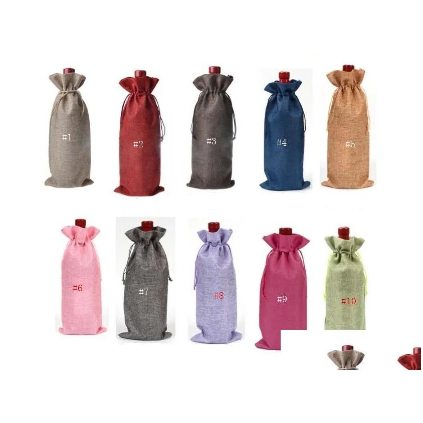 jute wine bags champagne wine bottle covers gift pouch burlap packaging bag wedding party decoration shipping
