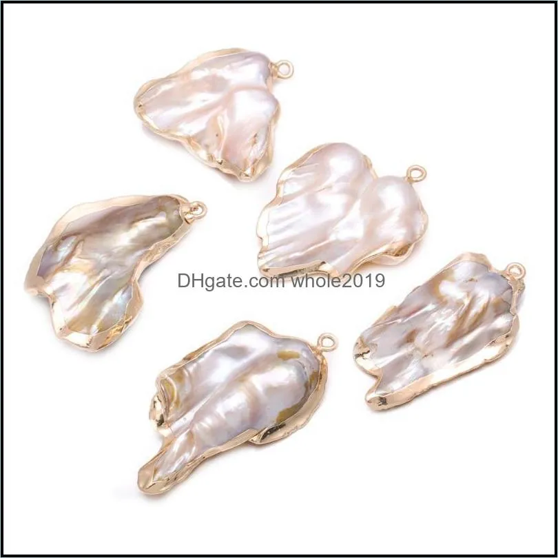 charms natural pearl irregular golden shell pendant fashion jewelry diy necklace making 30x3530x40mm