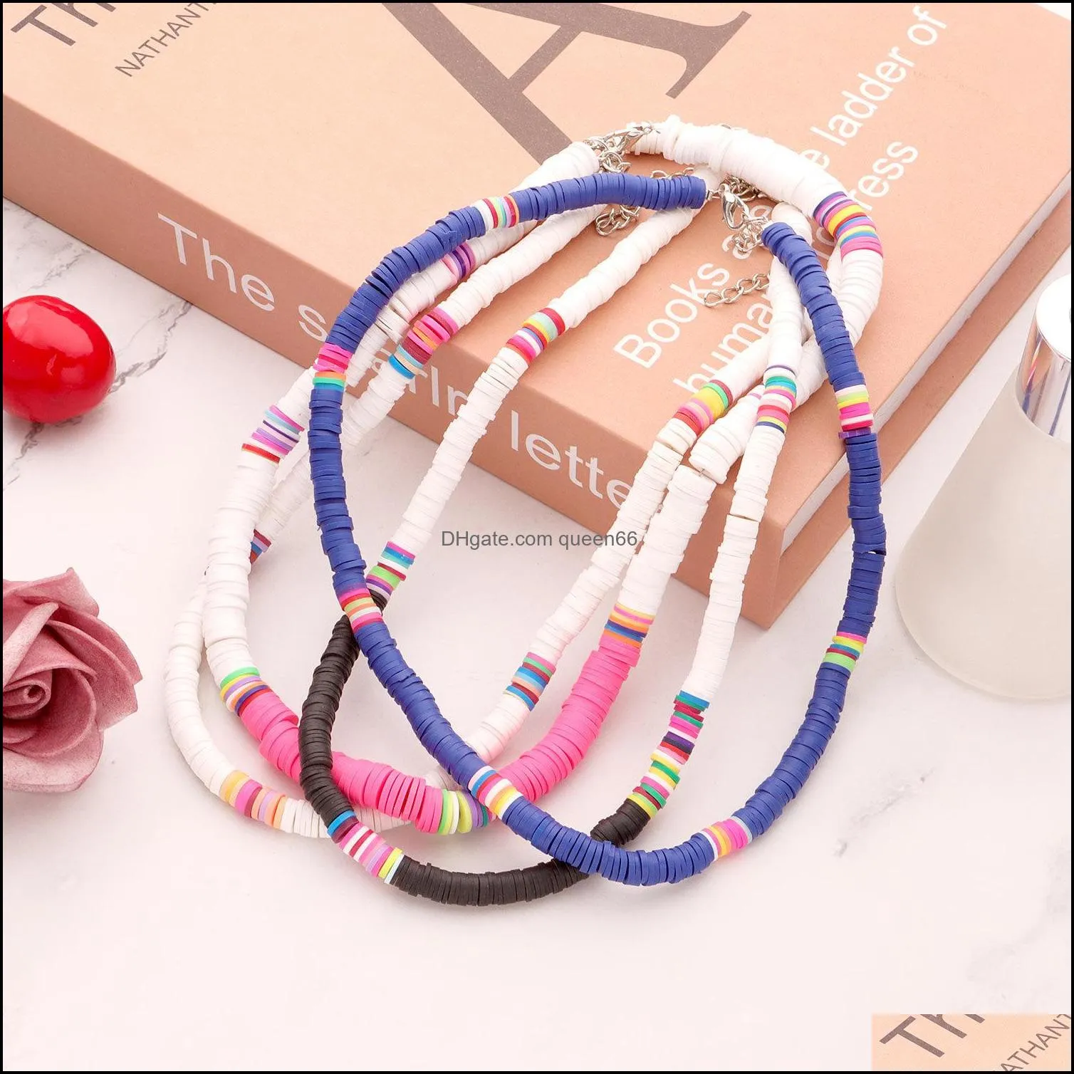 12pcs boho surfer beaded choker necklace for holiday women girls ceramic clay porcelain beads jewelry