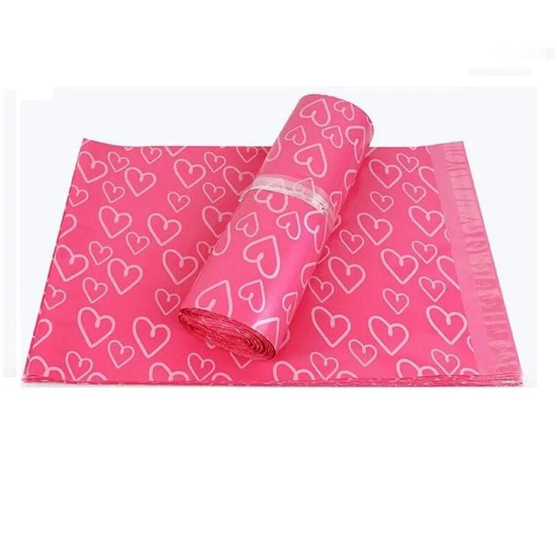 28x42cm pink heart pattern plastic post mail bags poly mailer self sealing mailer packaging envelope courier express bag lz0736