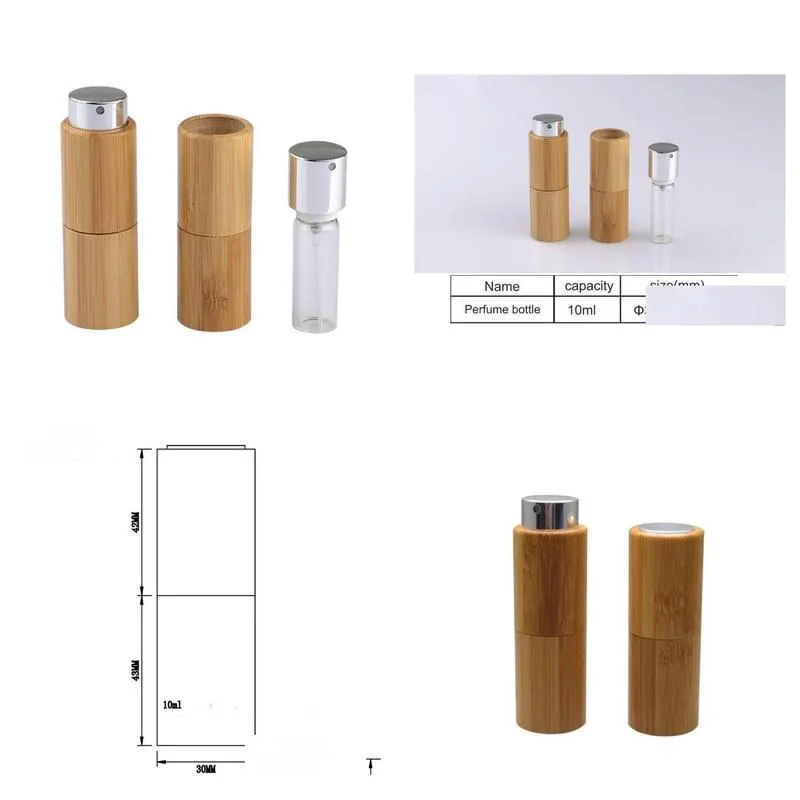 50pcs 10ml empty bamboo perfume bottle diy bamboo glass scent spray bottle portable perfume tube fast shipping sn2631