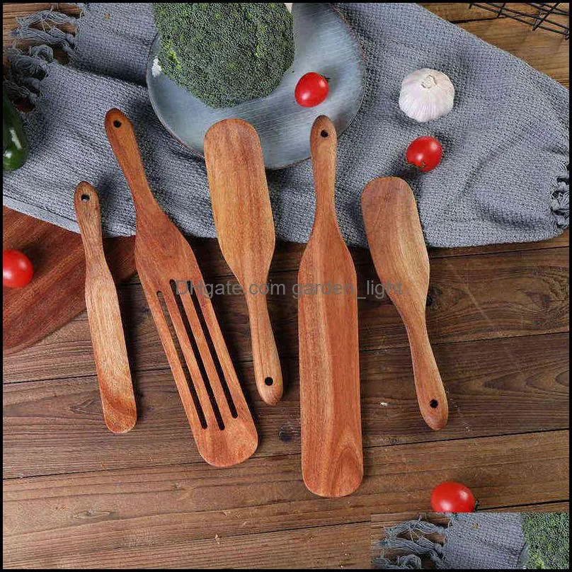 5pcs/set teak natural wood tableware scraper spoon colander special nano soup skimmer cooking spoons wooden kitchen tool kit vtmhp1538