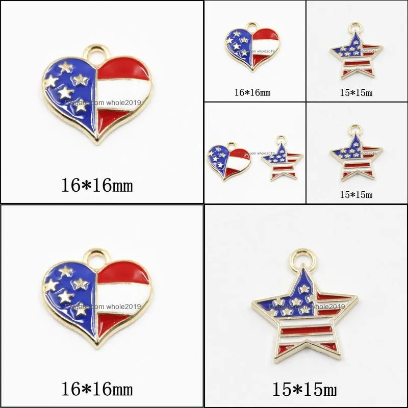 charms 10pcs/pack 1516mm american flag stat heart love enamel metal pendant fit necklace bracelet diy jewelry accessory