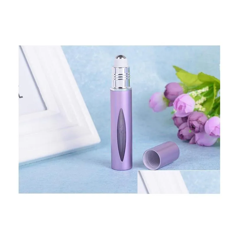 refillable 10ml miini roll on aluminum bottles  oil steel metal roller ball perfume bottle sn1838