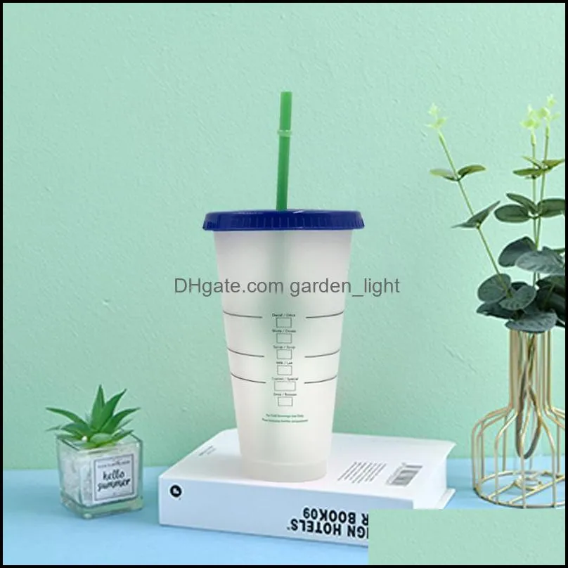 plastic pp tumbler pure color with lid straw cups beverage coffee clear reusable fluorescent mug home outdoor gadgets 5hb g2