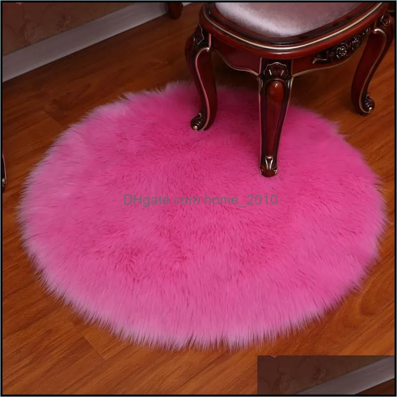 round soft faux sheepskin fur carpets for bedroom living room floor shaggy silky plush carpet white bedside mats diameter 7080cm