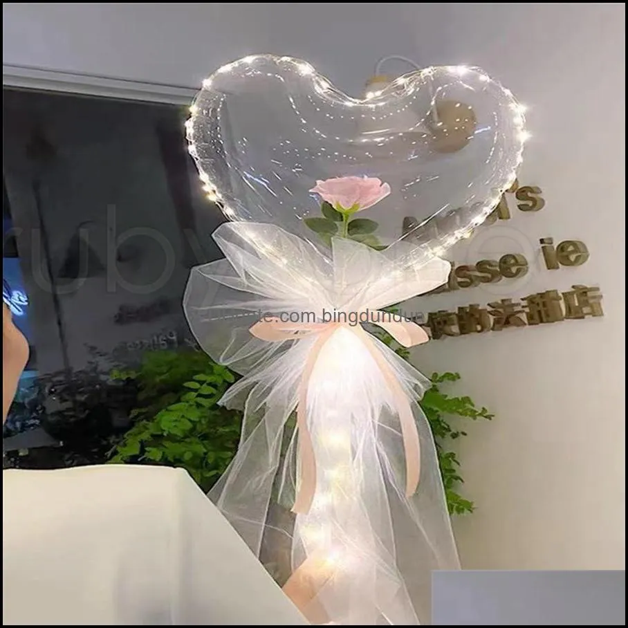 party decorations led bobo balloon flashing light heart shaped rose flower ball transparent balloons wedding valentines day gift