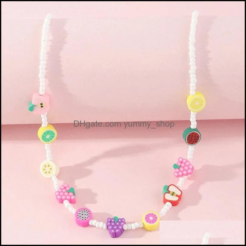 2021 trend bohemian cute fruit beads short collar necklace handmade diy colorful choker for women statement boho jewelry