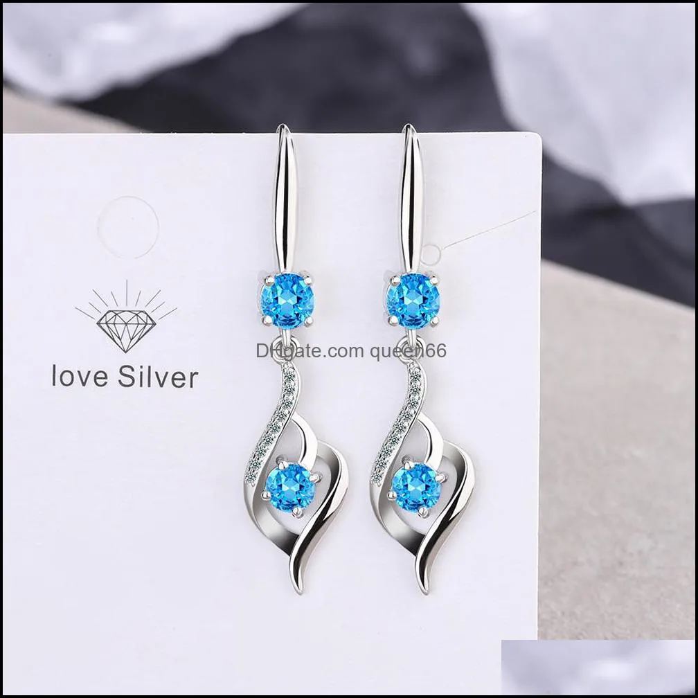 s925 stamp silver plated crystal charms pink blue white zircon earrings tassel hook type womens fashion jewelry earrings wedding party