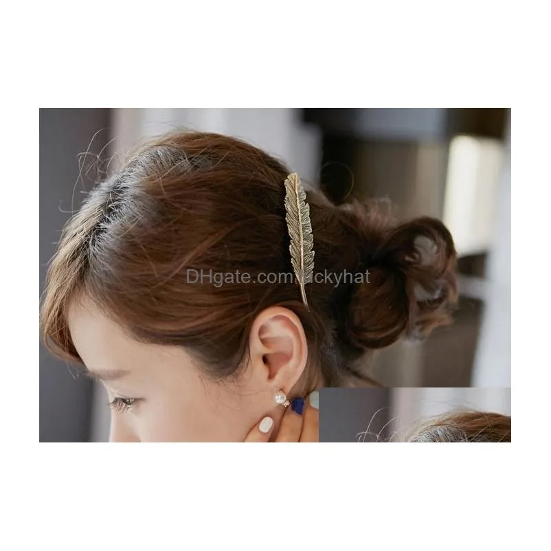 europe fashion jewelry womens hair clip hairpin leave feather clip hairpin barrette lady hair accessory