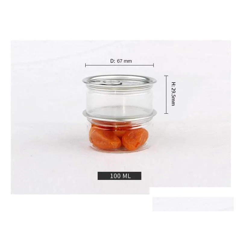 clear plastic jar pet with metal lid airtight tin can pull ring concentrate container food herb storage 100ml w0101