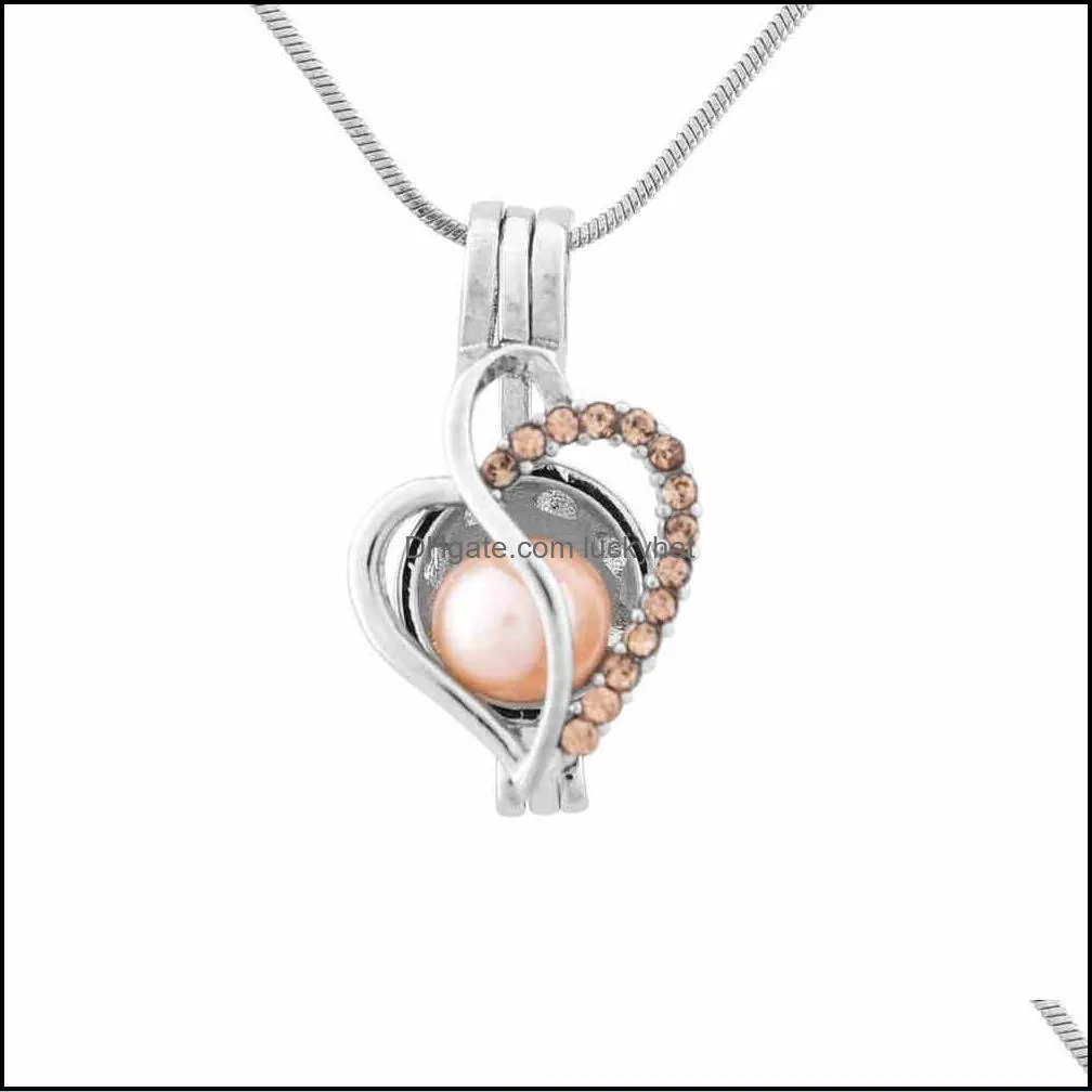 wholesale fashion jewelry silver plated pearl cage love heart with zircon 8 colors locket pendant findings cage essential oil diffuser