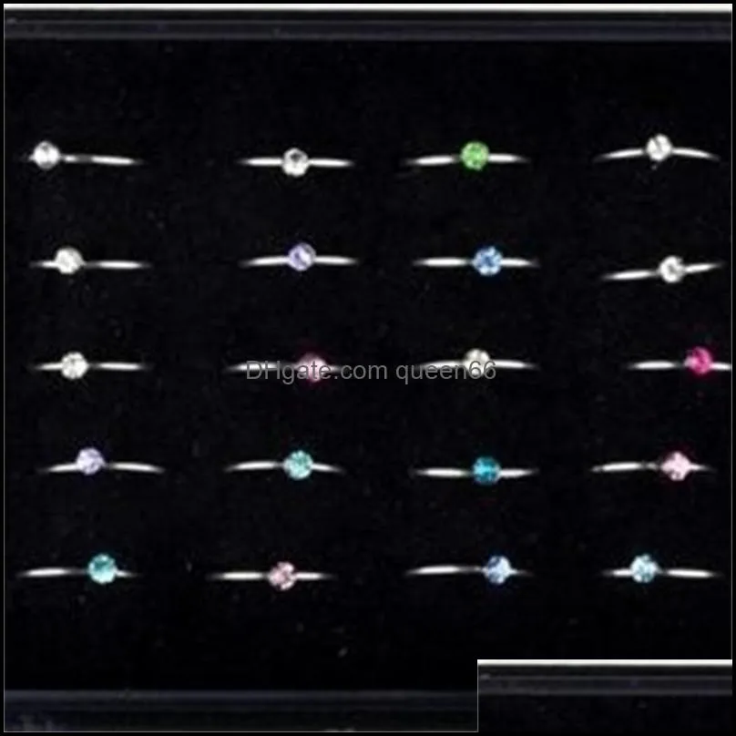 wholesale 40pcs 1set jewelry nice body pierce crystal nose ring bulk lots bullring display box lr312 1134 t2