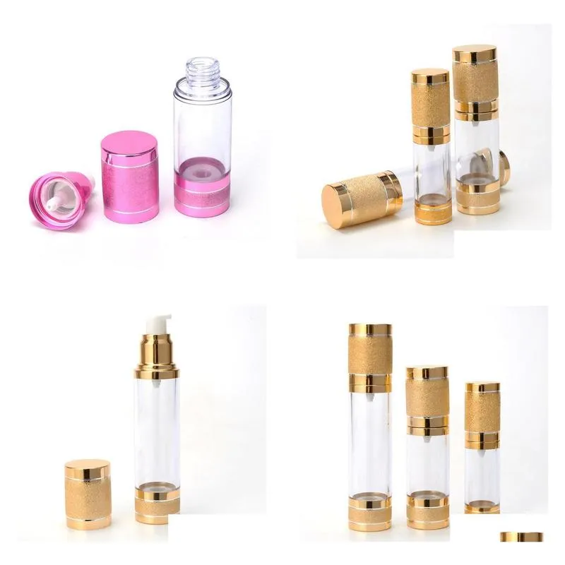 15 30ml gold cosmetic airless pump bottle portable refillable pump dispenser bottle for lotion airless pink cosmetic container sn5089