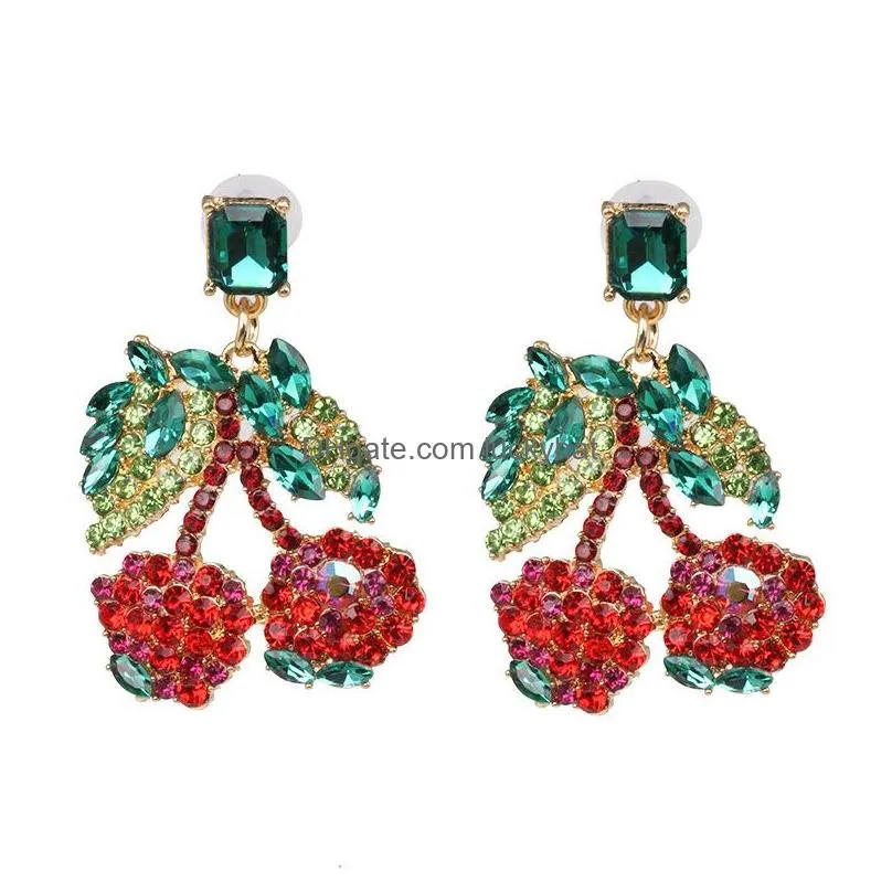 fashion jewelry colorful rhinstone diamond cherry stud earrings