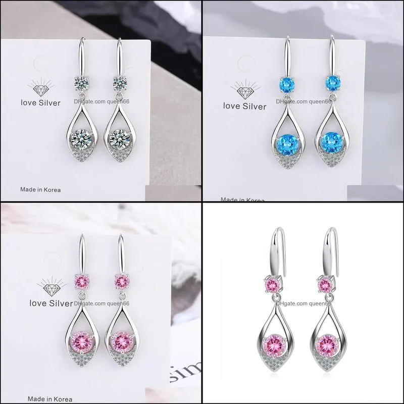 s925 stamp silver earrings charms blue pink white zircon earring jewelry shiny crystal tassel hoops piercing earrings for women wedding party
