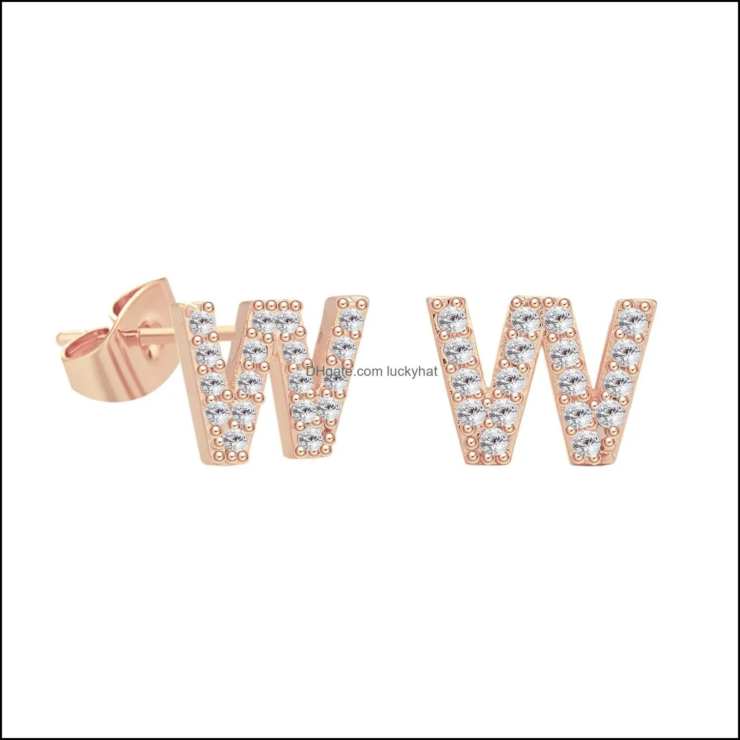 26 letter copper inlaid zircon stud earrings rose gold temperament small letter ear accessories capital letters earring