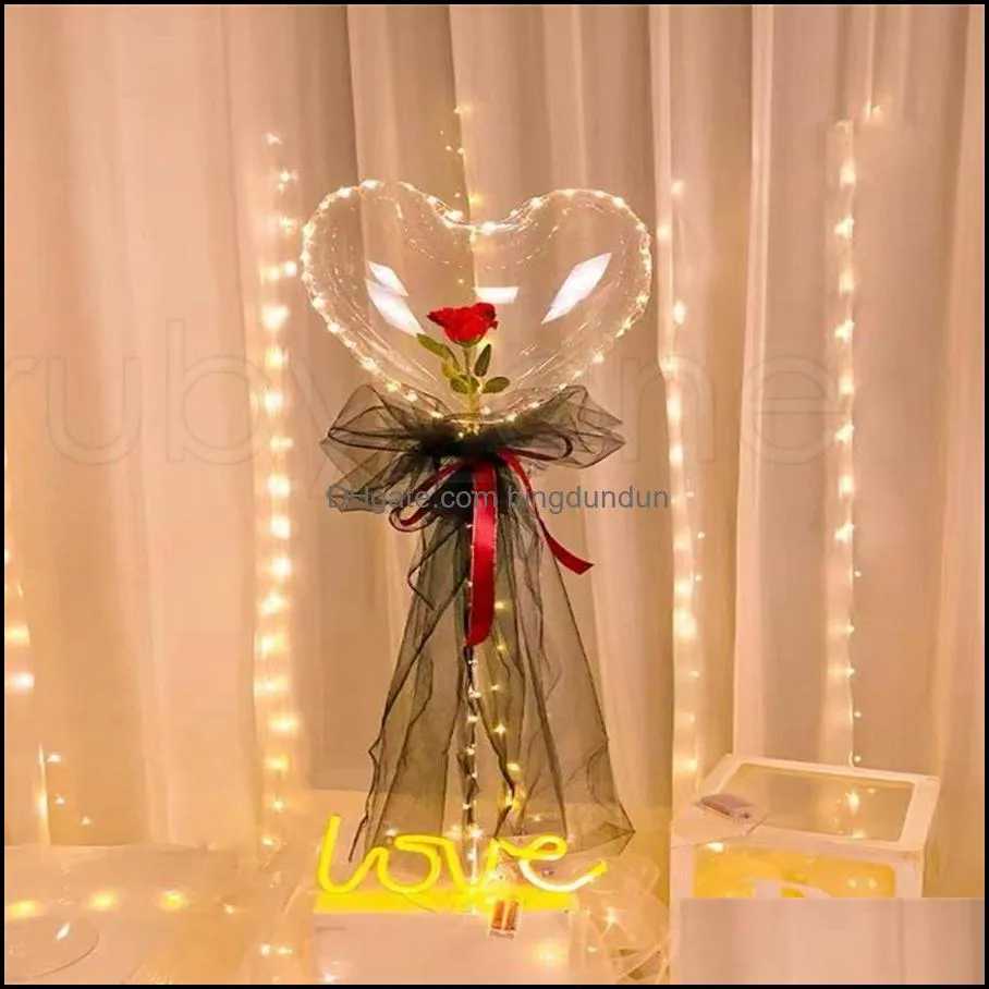 party decorations led bobo balloon flashing light heart shaped rose flower ball transparent balloons wedding valentines day gift