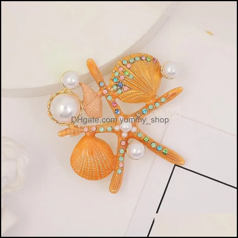 crystal rhinestone pearl starfish shell corsage brooch pin clip women lovely elegant party scarf shawl dress clothes buckle