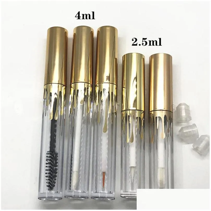 4ml 2.5ml lipgloss plastic bottle containers empty gold tube eyeliner eyelash container mini lip gloss split packing bottles