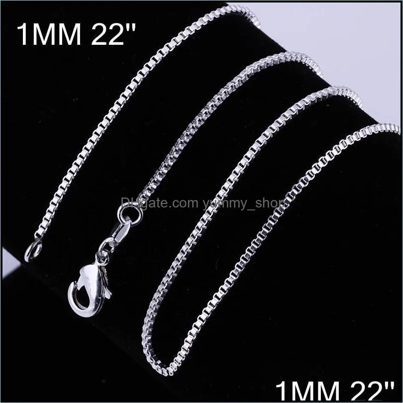 925 sterling silver plated necklace chain 1618202224 1mm thin silver plated box bike pendant chain for women and men