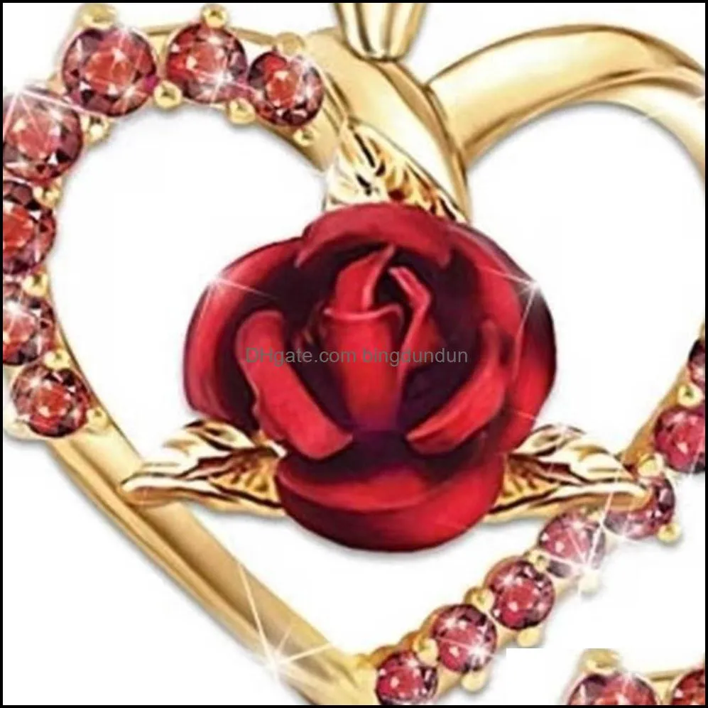 newparty favor fashion love heart rose valentines day diamond inlaid rose necklace fashion girls mothers day pendant necklaces r