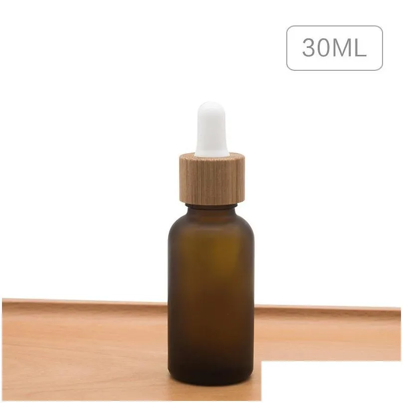 30ml glass dropper bottle bamboo ring frosted essential oil bottles travel portable cosmetic empty bottling 3 colors