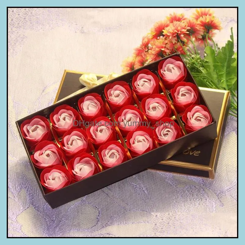 18pcs rose soap flower gift box wedding valentines day gifts rose bath body roses floral soap flowers rra11086