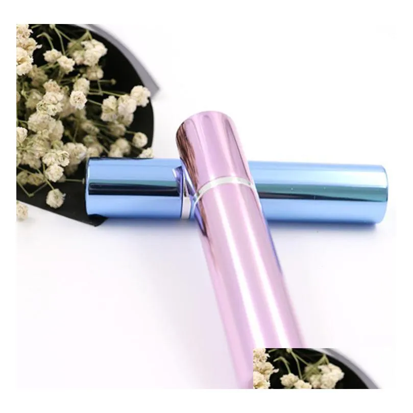 500pcs 7ml perfume bottle aluminum pipe bright bottles atomizer spray travel glass refillable bottle 4 colors black blue rose gold