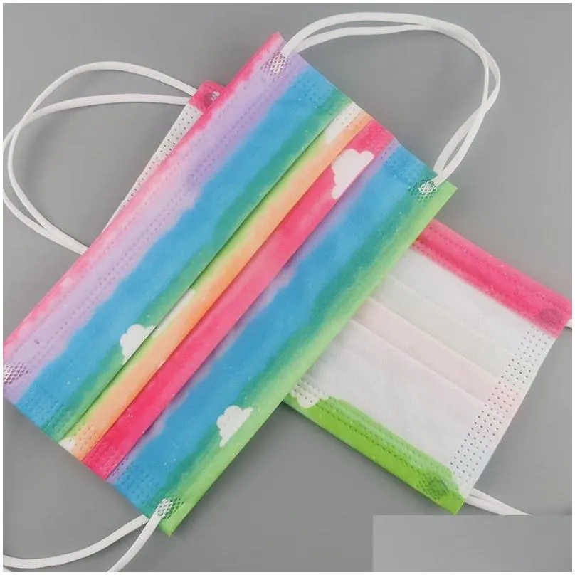 rainbow disposable face mask dustproof smoke proof breathable 3 layer protective masks fashion nonwoven color mouth masks 