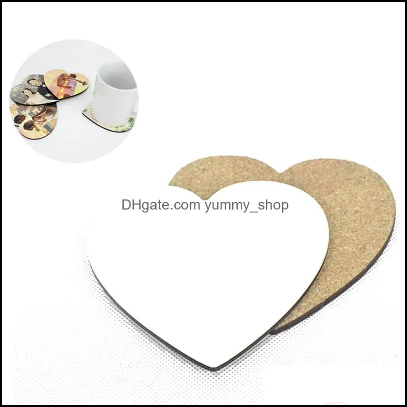 sublimation blank wooden cup mat heat transfer romantic heart shaped coaster mdf home desktop decoration diy gift rrf14172
